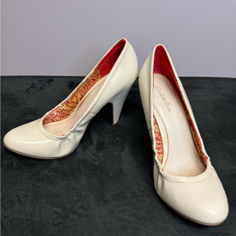 Cream Patent Leather High Heels